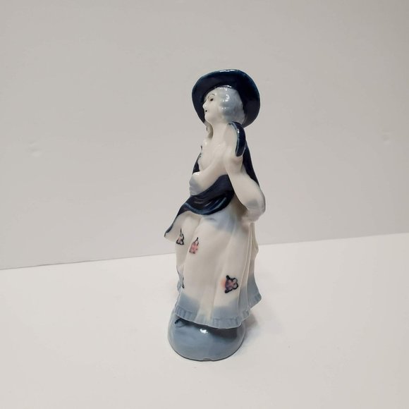 Dancing Lady with Tambourine, Figurine made in Occupied Japan 1950s Blue & White - Picture 4 of 7